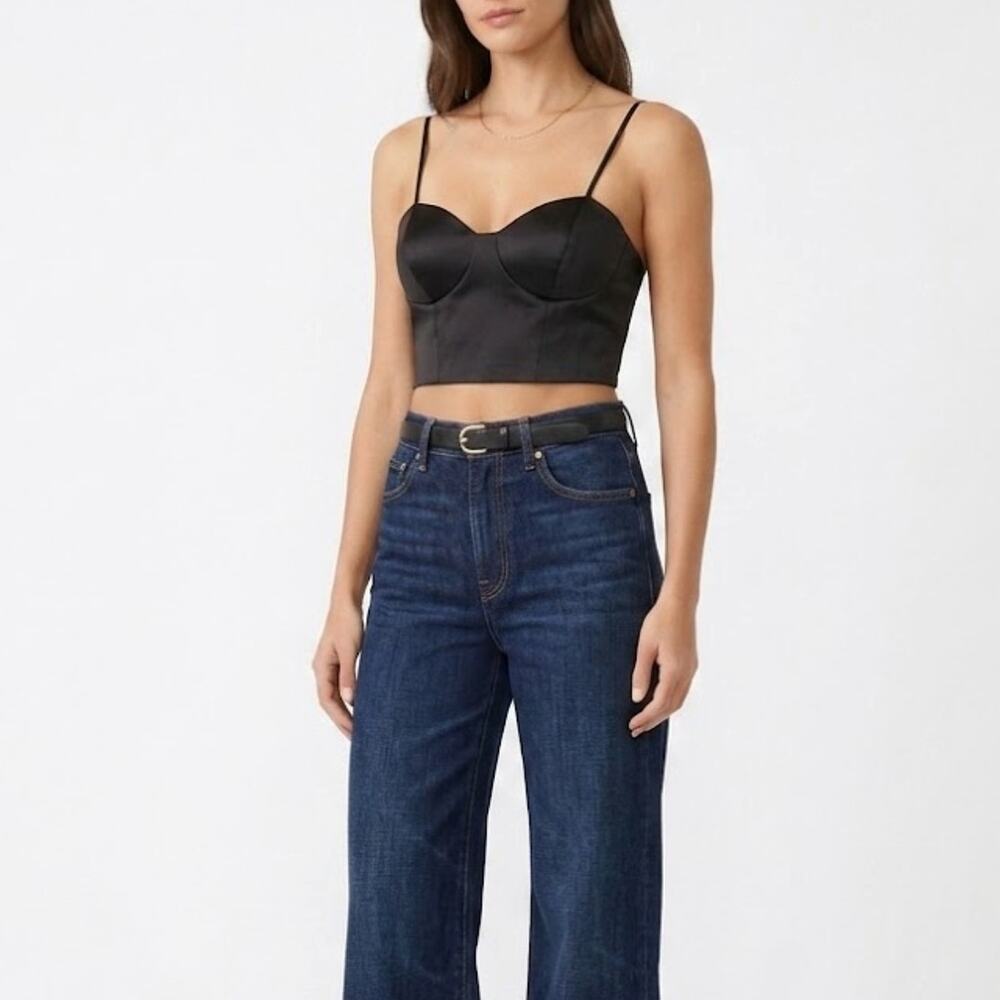Sincerely Jules Black Satin Cropped Bustier Tank Top Camisole Padded Medium Sexy